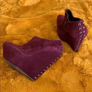 Shoemint burgundy suede lace-back platform wedges